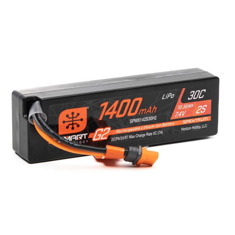 Spektrum :7.4V 1400mAh 2S 30C Smart G2 LiPo Battery: IC2 Connector