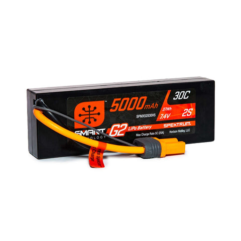 Spektrum 7.4V 5000mAh 2S 30C Smart G2 Hardcase LiPo Battery: IC5