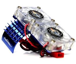 Power Hobby Aluminum Motor Heatsink & Twin Cooling Fan, for Slash 4WD - Blue