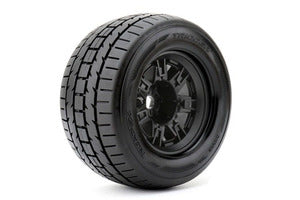 ROAPEX Trigger 1/8 Monster Truck Tires Mounted on Black Wheels, 0" Offset, 17mm Hex (1 pair)