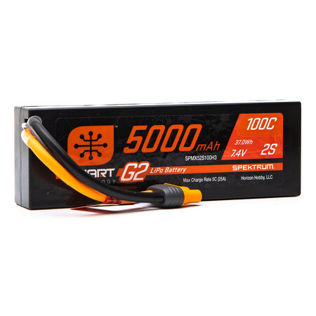 Spektrum 7.4V 5000mAh 2S 100C Smart G2 Hardcase LiPo Battery: IC3