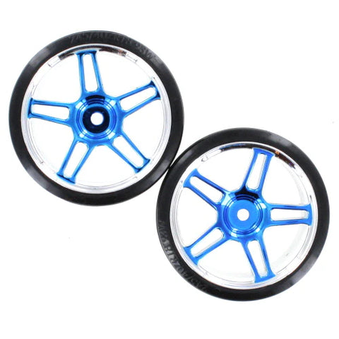 Redcat Chrome & Blue 5 Split Spoke Wheels w/ Drift Tires (1 Pair) - 07003B