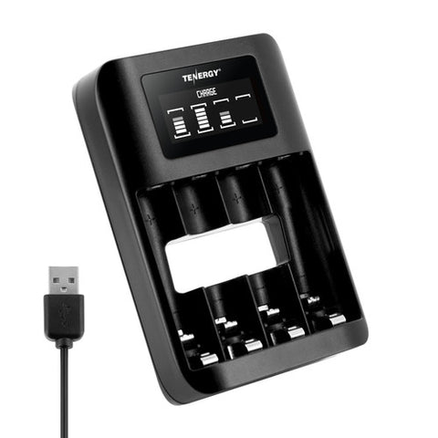 Tenergy TN474U 4-Bay NiMH Battery Charger with LCD Display and USB Input