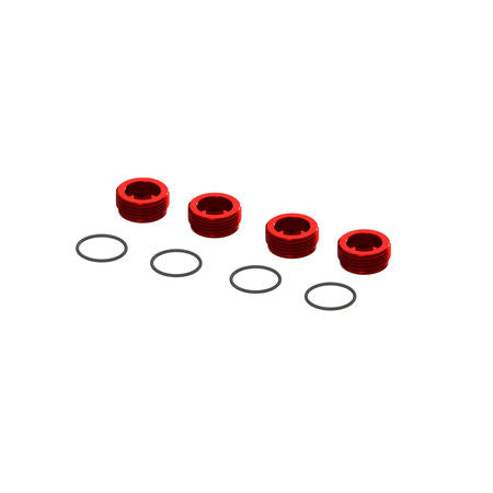 ARRMA Aluminum Front Hub Nut Red (4) with O-Rings
