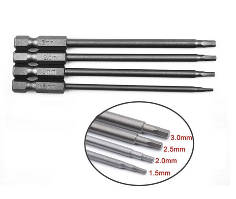 PlatinumRC Metric 1/4" Power Drill Tip Set (4) (1.5, 2.0, 2.5, 3.0mm)