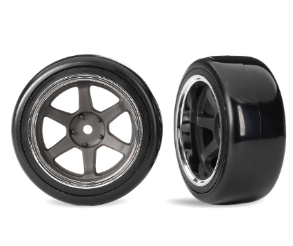 Traxxas 1.9" Gray 6-Spoke Rear Wheels & Soft Drift Tires (2) - 10576