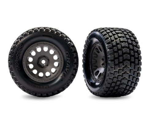 Traxxas Gray Front Mini XRT Wheels w/ Gravix Tires (2) - 10772-GRAY