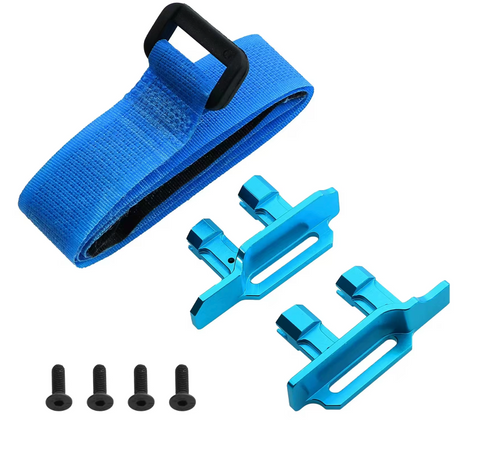 PlatinumRC Traxxas MAXX Tall Battery Hold Down Mounts w/ Velcro Strap - Blue