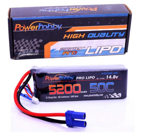 Powerhobby 4S 14.8V 5200mAh 50C Lipo Battery Soft Case 4-Cell w EC5 Plug