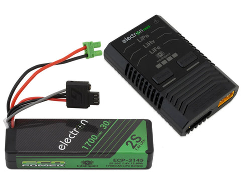 EcoPower Intelligent 7.4v 2S 1700mAh EC2 LiPo Battery / "Electron Mini" Charger Bundle (Losi™ Nascar/Arrma™ Grom Granite, Typhon, Mojave)