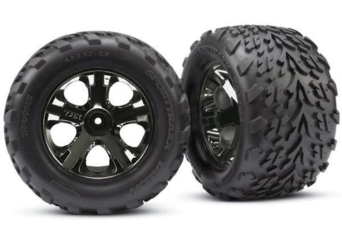 TRAXXAS All-Star black chrome wheels, Talon tires, foam inserts. Nitro rear/electric front