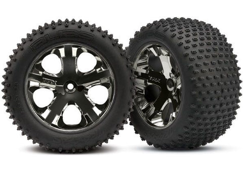 TRAXXAS All-Star black chrome wheels, Alias® tires, foam inserts (rear) (2) (TSM® rated)