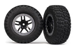 Traxxas SCT Split-Spoke, black, satin chrome beadlock wheels, BFGoodrich® Mud-Terrain™ T/A® KM2 tire, inserts) (2) 4WD f/r, 2WD rear