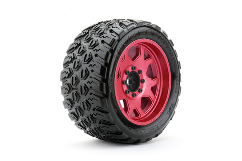Jetko 1/5 XMT EX-King Cobra Tires Mounted on Metal Red Claw Rims, Medium Soft, Glued, Belted, 24mm - Kraton/Outcast 8S