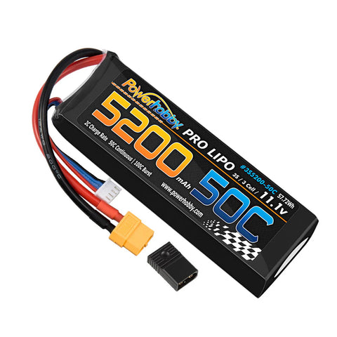 Powerhobby 3S 11.1v 5200mah 50C LiPo Battery w/ XT60 Plug + TRX Adapter