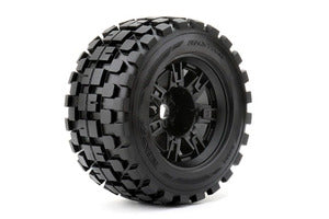 ROAPEX Rythm 1/8 Monster Truck Tires Mounted on Black Wheels, 0" Offset, 17mm Hex (1 pair)