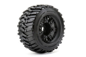ROAPEX Morph 1/8 Monster Truck Tires Mounted on Black Wheels, 0" Offset, 17mm Hex (1 pair)