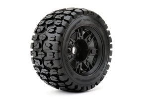 ROAPEX Tracker 1/8 Monster Truck Tires Mounted on Black Wheels, 0" Offset, 17mm Hex (1 pair)