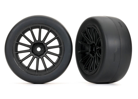 Traxxas Multi-Spoke Black Wheels 2.0" w/ Slick Tires Front