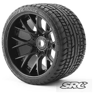 Sweep Racing Monster Truck Road Crusher Belted Tire Preglued on WHD Black Wheel 2pc set