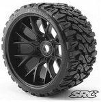 Sweep Racing Monster Truck Terrain Crusher Belted Tire Preglued on WHD Black Wheel 2pc Set