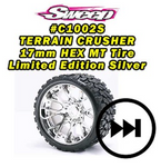 Sweep Racing Monster Truck Terrain Crusher Belted Tire Preglued on WHD Silver Chrome Wheel 2pc Set