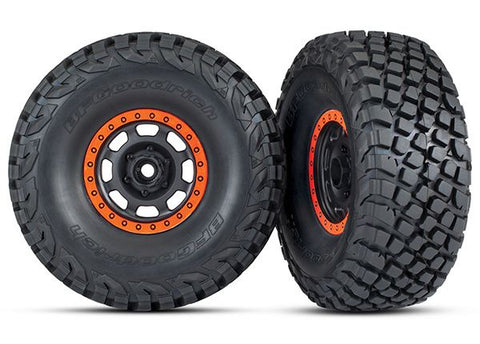 Traxxas Desert Racer Wheels Black / Orange Beadlock w/ BFGoodrich Baja KR3 Tires (2)