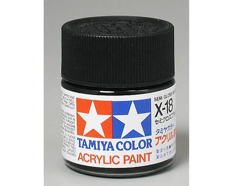 Tamiya X-18 Black Semi-Gloss Acrylic Paint (23ml)